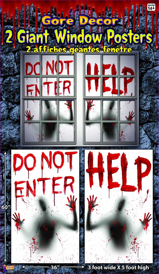 2 Piece Giant Bloody Window Posters Halloween Party Decoration