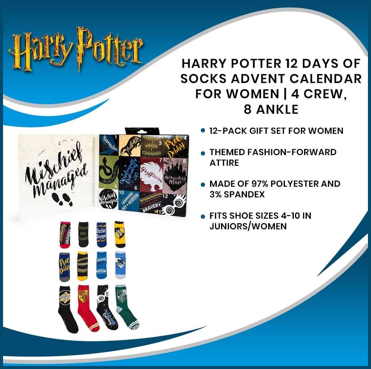 Harry Potter 12 Days of Socks Advent Calendar for Women 4 Crew, 8
