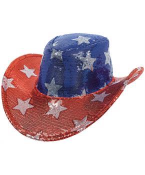 6.5 in.x14 in. Patriotic Sequin Stars Cowboy Hat