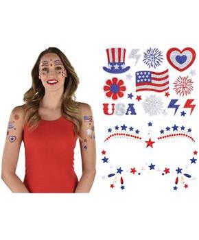 Patriotic Glitter Face and Body Jewelry Kit