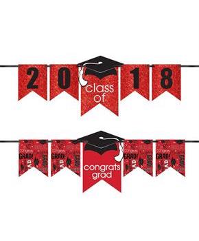 Congrats Grad Glitter Red Graduation Year Banner Kit - PartyBell.com