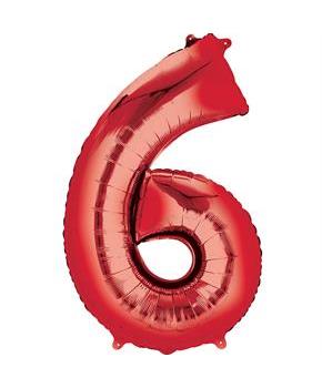 34" Number 6 Shaped Foil Balloon - Red
