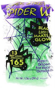 Super Stretch Spider Web Decoration, Green, Glows in Blacklight