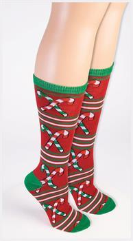 Ugly Christmas Candy Cane Knee High Socks Adult - PartyBell.com