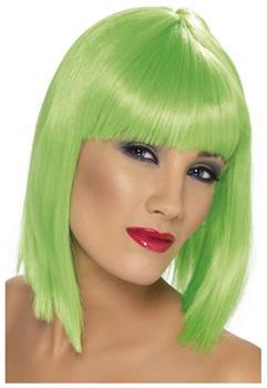 Glam Short Blunt With Fringe Neon Green Adult Costume Wig