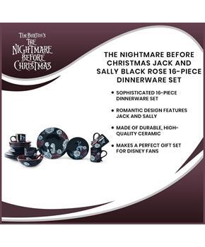 Disney Nightmare Before Christmas Jack and Sally Roses 16-Piece Dinnerware  Set